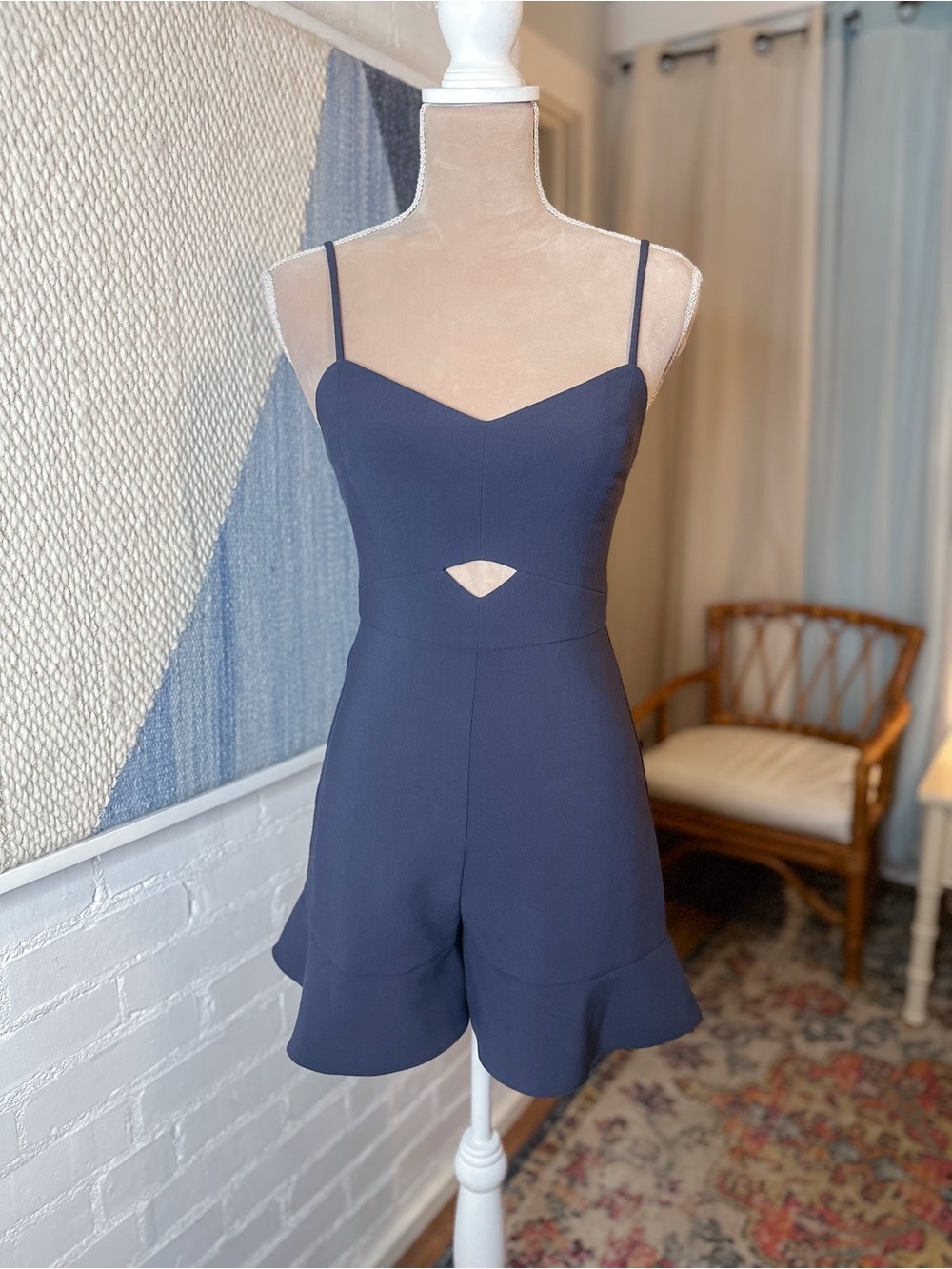 Likely Navy High Waist Peak-a-boo Romper